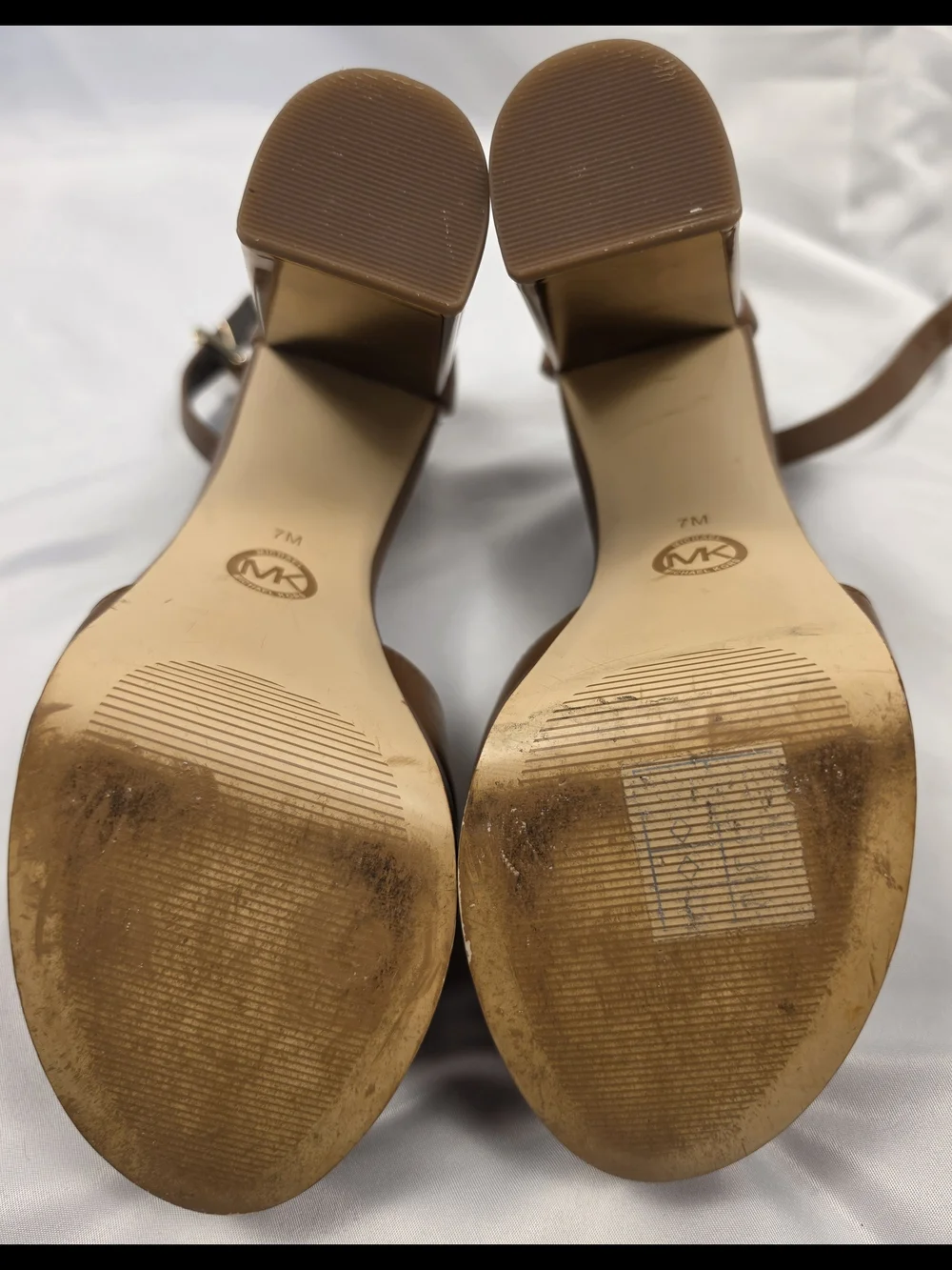 Michael Kors Brown Leather Platform Sandals with Gold Block Heel